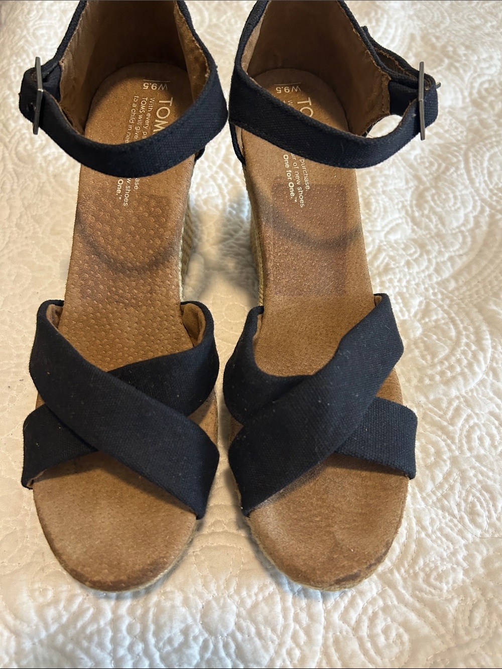 Toms Black Cork Wedge Ankle-Strap Sandals - Picture 3 of 9